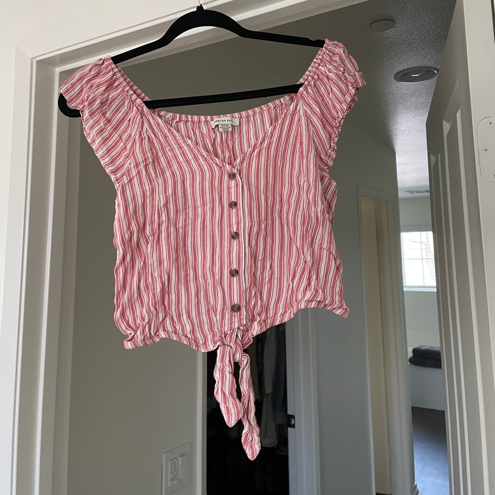 American Eagle pink and white stripe top